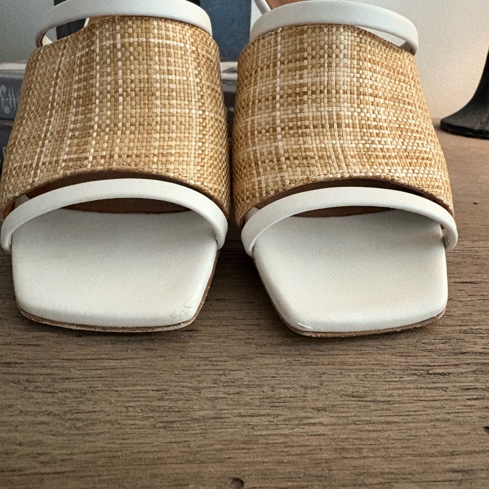 Malone Souliers Women's White and Natural Woven Slide Sandals - Picture 3 of 5